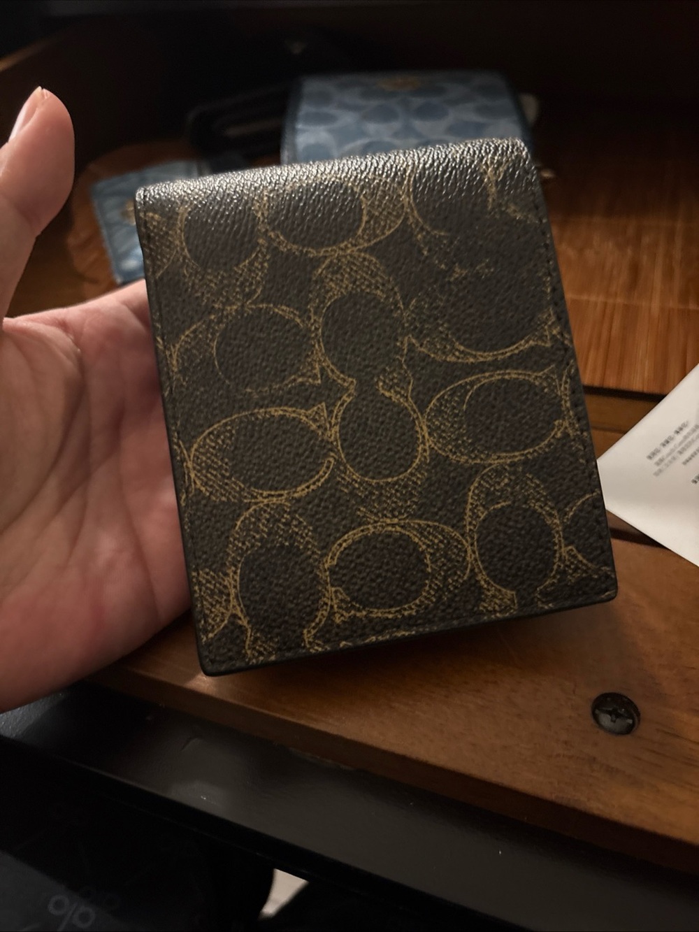 Coach Compact Bifold Wallet in Black and Brown Signature Canvas - Picture 7 of 8